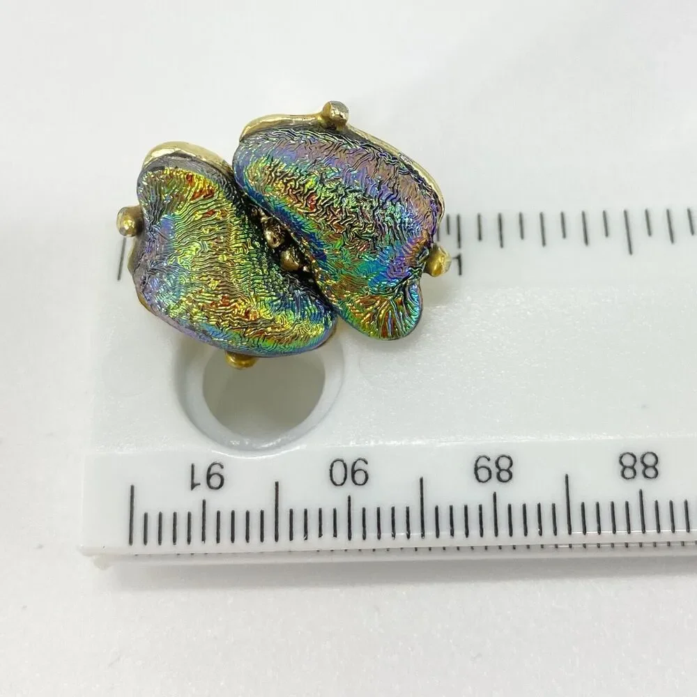 Vintage Unique Cufflinks Aurora Borealis Art Glass Iridescent Metallic Pat Pend
